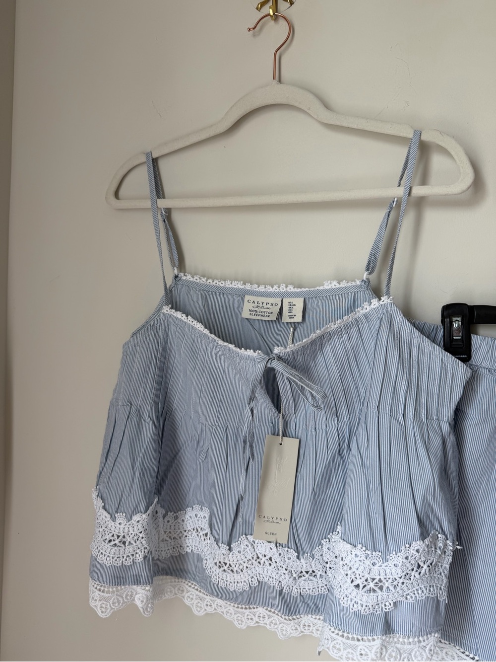 Calypso St. Barth Blue cotton white Lace-Trim Cami & Short Pajama Set - Picture 3 of 7
